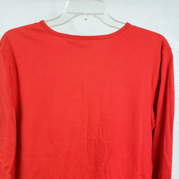 Collections Etc Women's Red Henley Christmas Tree Long Sleeve Shirt Top Blouse - Picture 8 of 11